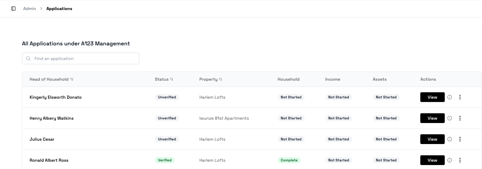Property Manager Dashboard showing real-time analytics, applicant tracking, and performance metrics